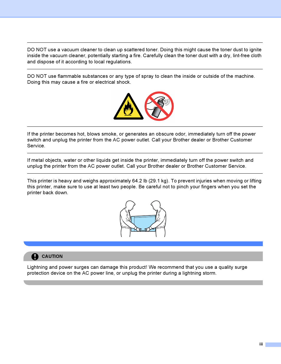 Caution | Brother HL-4040CDN User Manual | Page 4 / 211