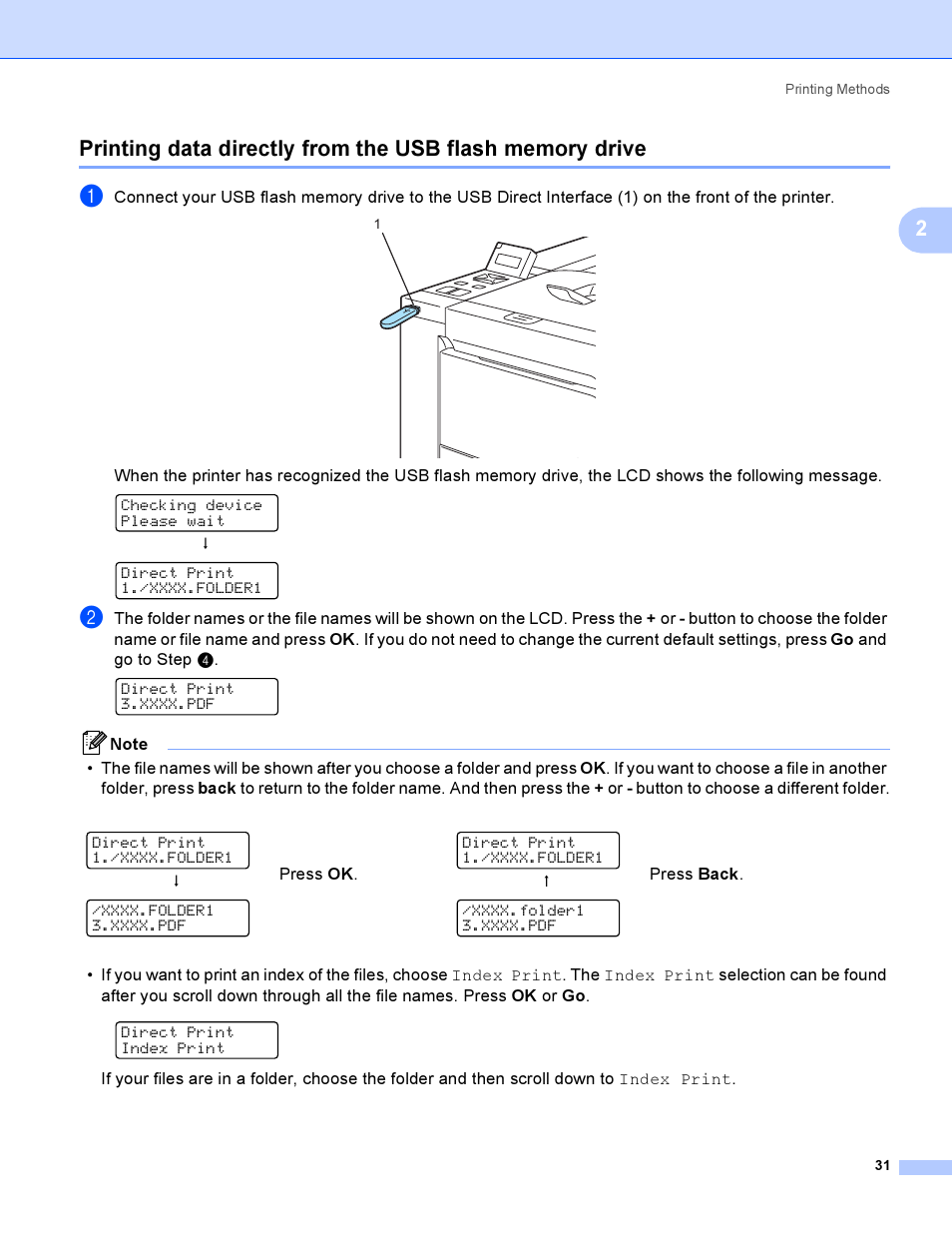 Checking device please wait h, Press ok, Press back | Brother HL-4040CDN User Manual | Page 40 / 211