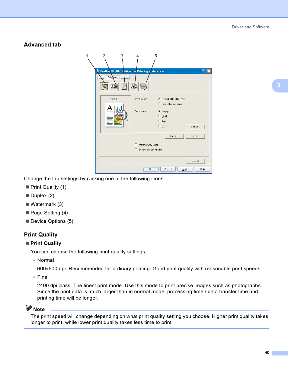 Advanced tab, Print quality | Brother HL-4040CDN User Manual | Page 49 / 211