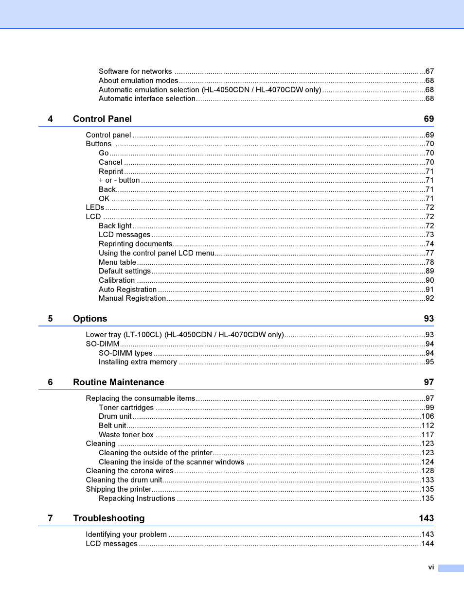 Brother HL-4040CDN User Manual | Page 7 / 211