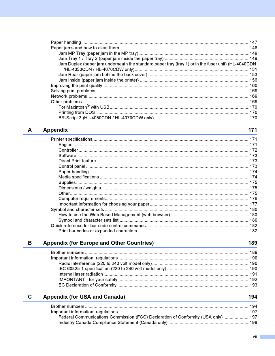 Brother HL-4040CDN User Manual | Page 8 / 211