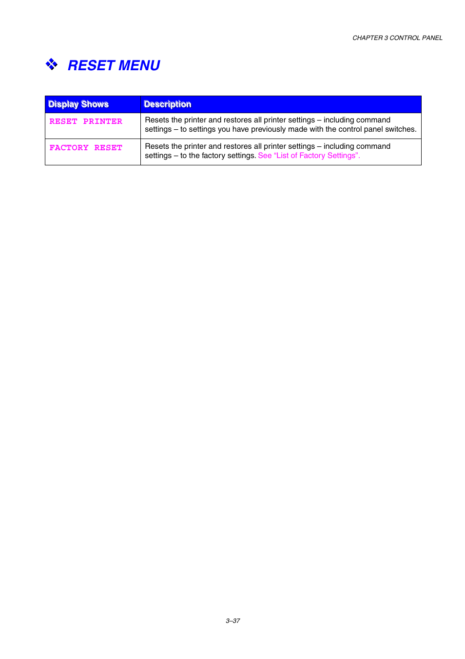 Reset menu, For more information, see 3-37 | Brother HL-2460 User Manual | Page 122 / 245