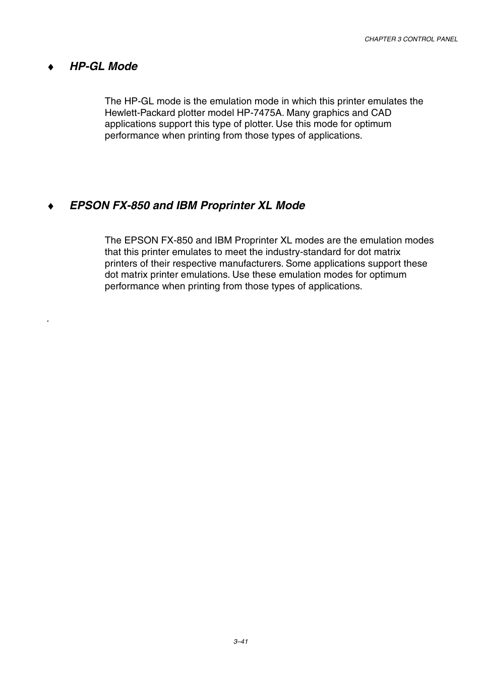Hp-gl mode, Epson fx-850 and ibm proprinter xl mode | Brother HL-2460 User Manual | Page 126 / 245