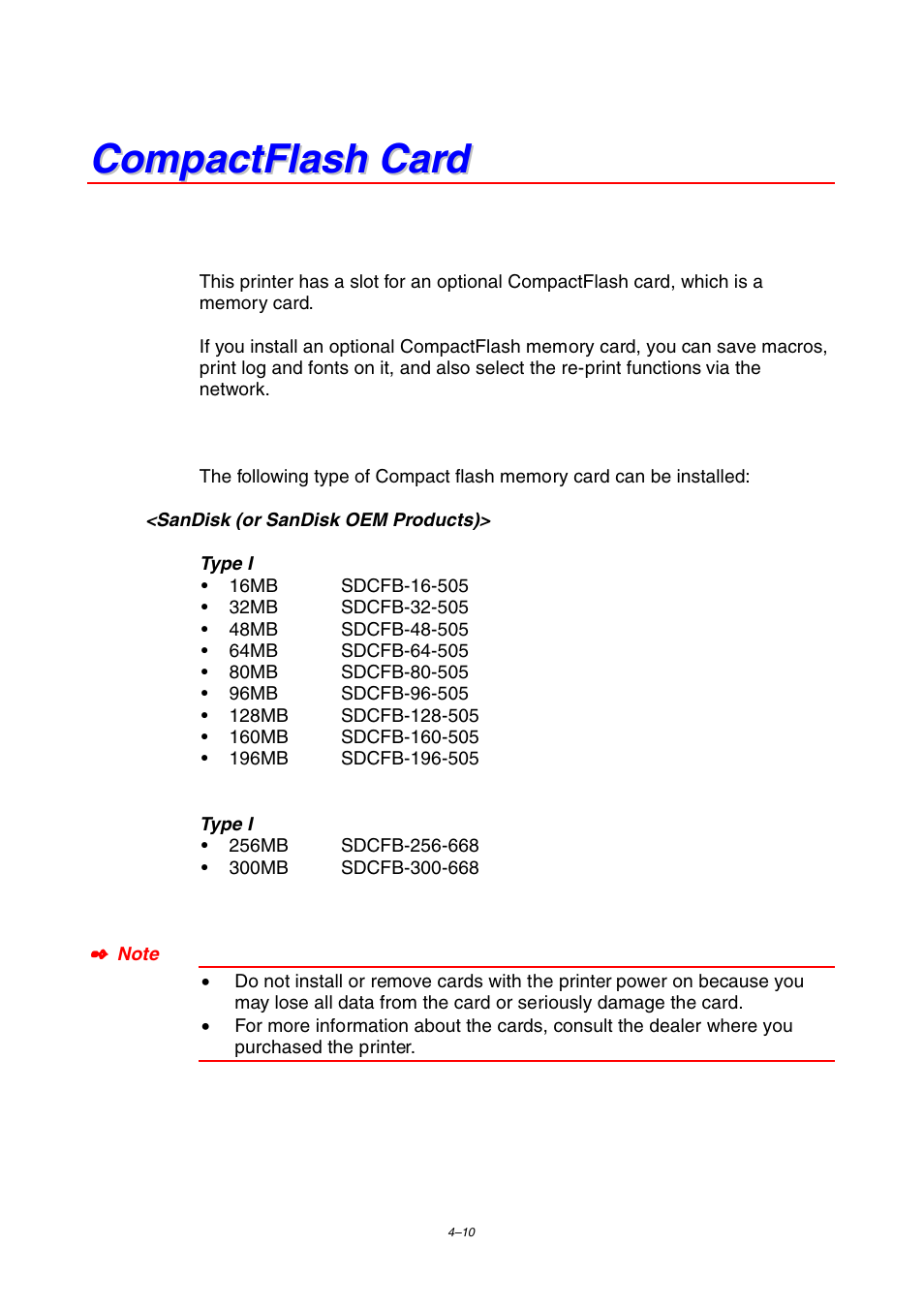 Compactflash card, See “compactflash card” in chapter 4, See 4-10 | Brother HL-2460 User Manual | Page 142 / 245