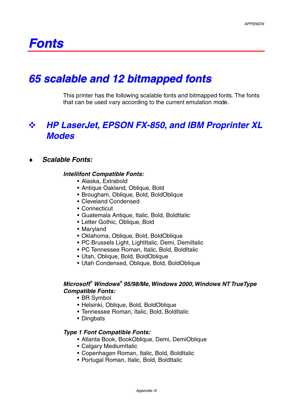 Fonts, 65 scalable and 12 bitmapped fonts | Brother HL-2460 User Manual | Page 208 / 245