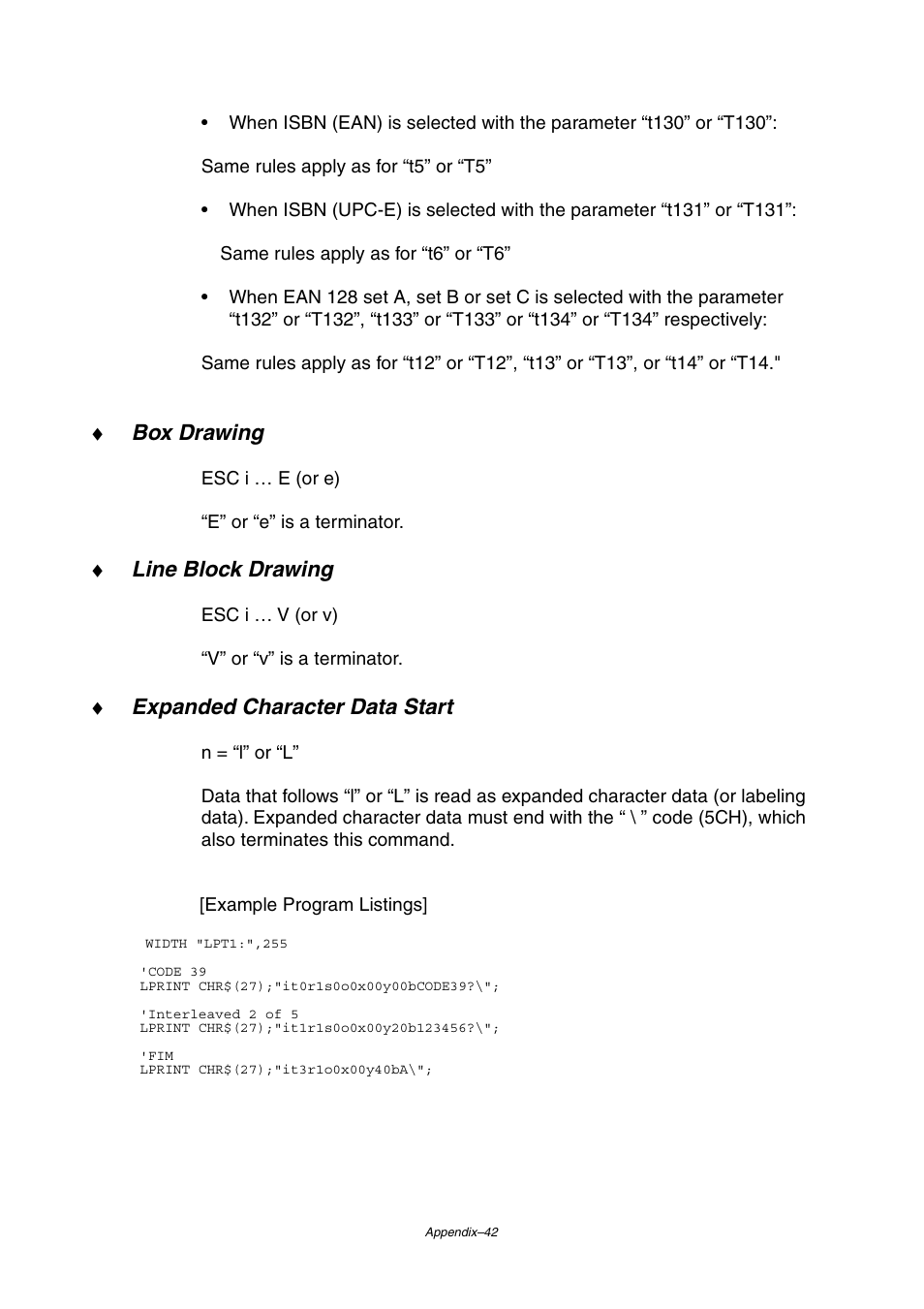 Box drawing, Line block drawing, Expanded character data start | Brother HL-2460 User Manual | Page 241 / 245