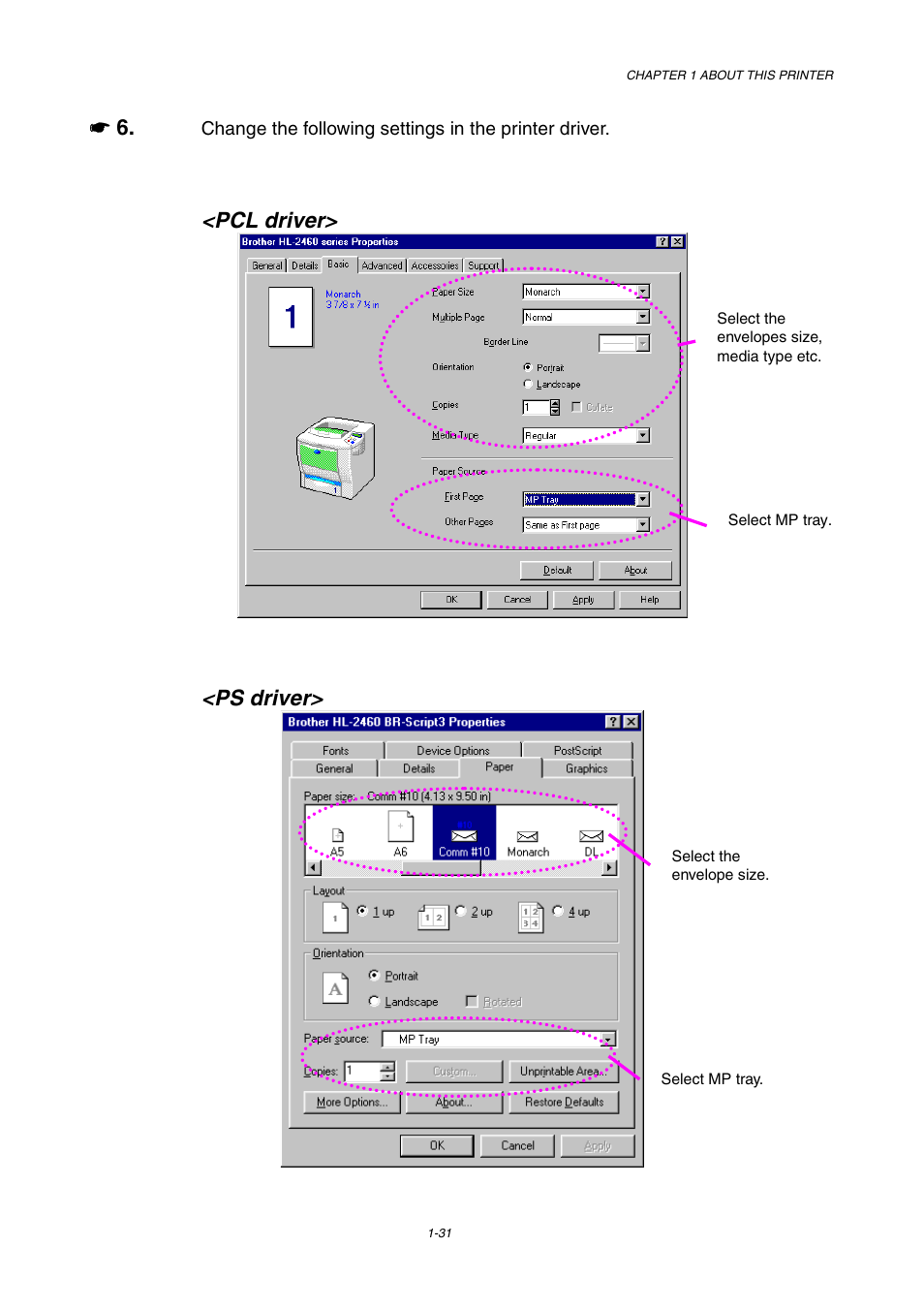 Pcl driver> <ps driver | Brother HL-2460 User Manual | Page 51 / 245