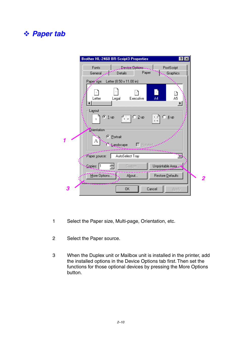 Paper tab | Brother HL-2460 User Manual | Page 70 / 245