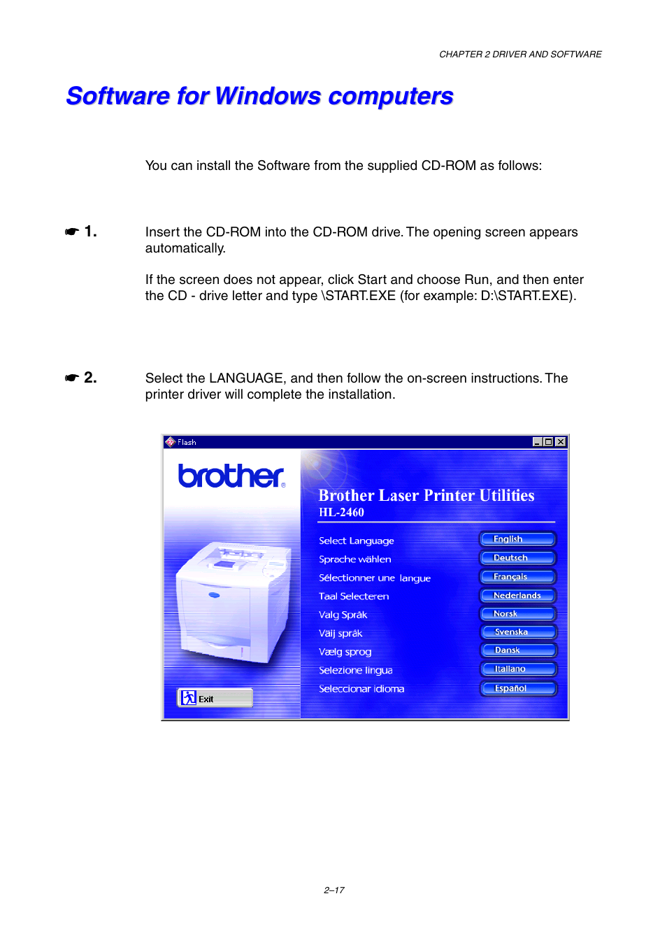 Software for windows computers | Brother HL-2460 User Manual | Page 77 / 245