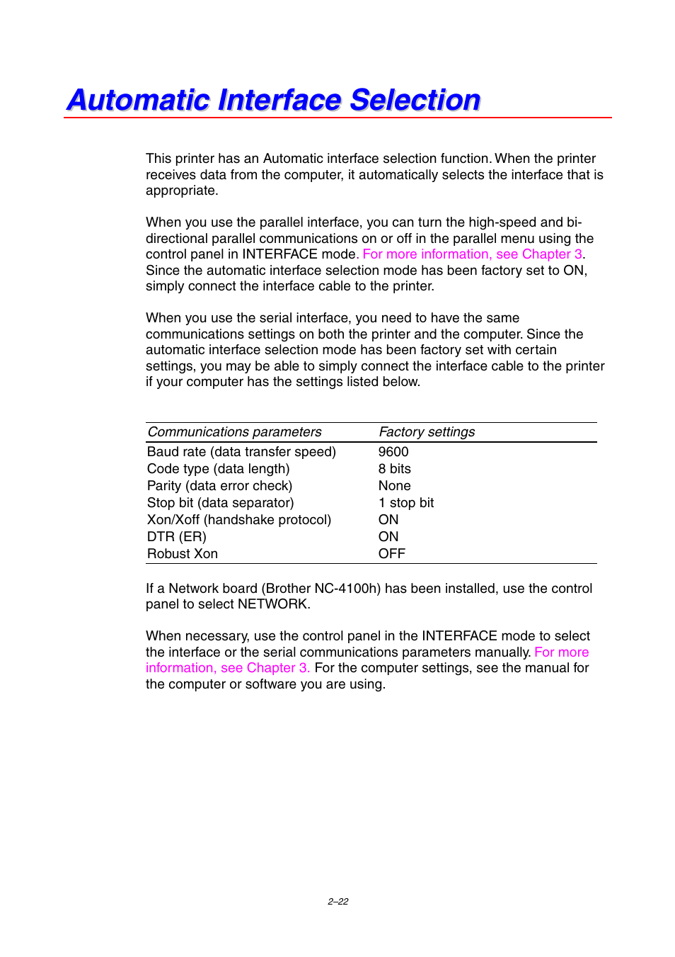 Automatic interface selection | Brother HL-2460 User Manual | Page 82 / 245