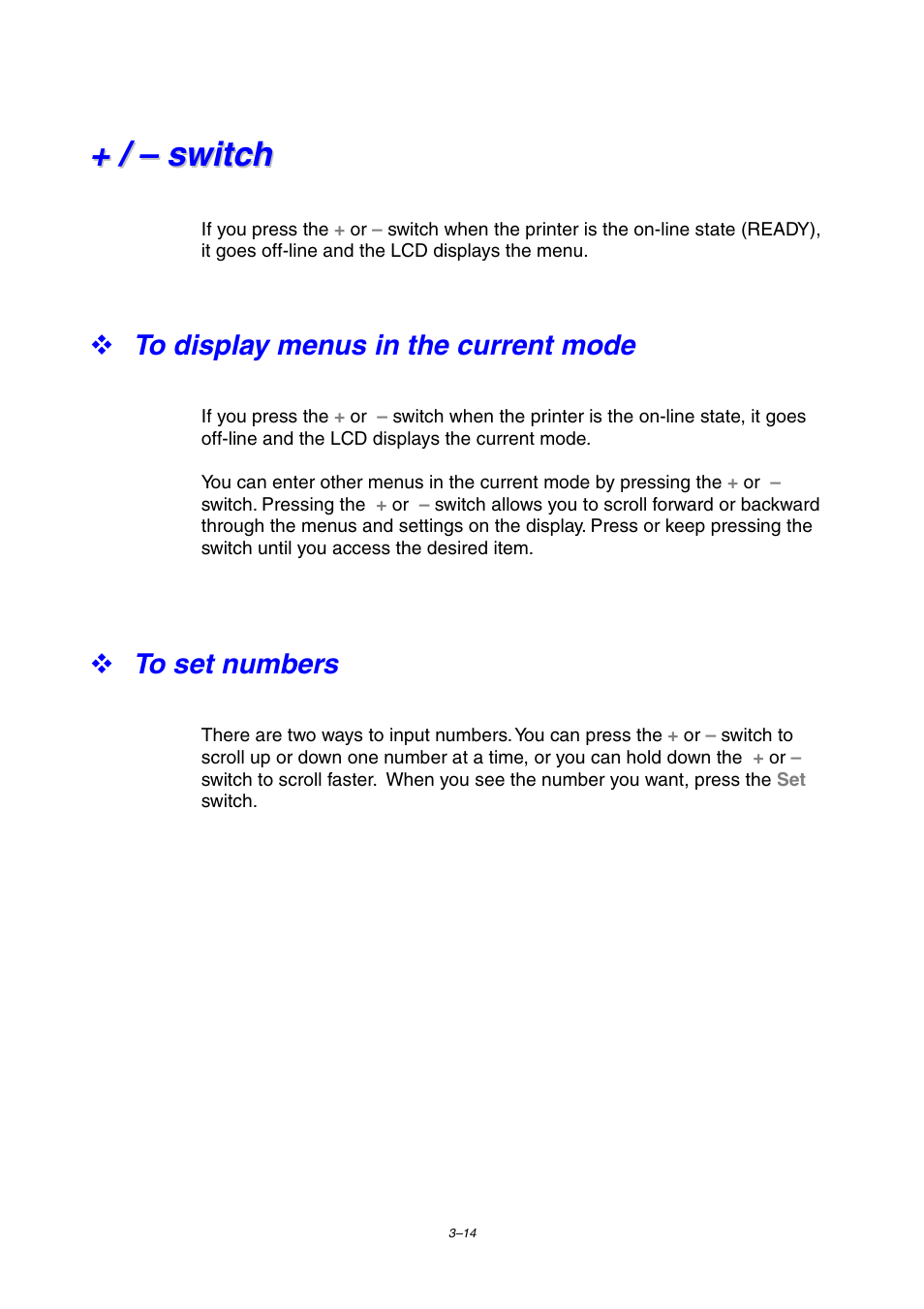 Switch, To display menus in the current mode, To set numbers | Brother HL-2460 User Manual | Page 99 / 245