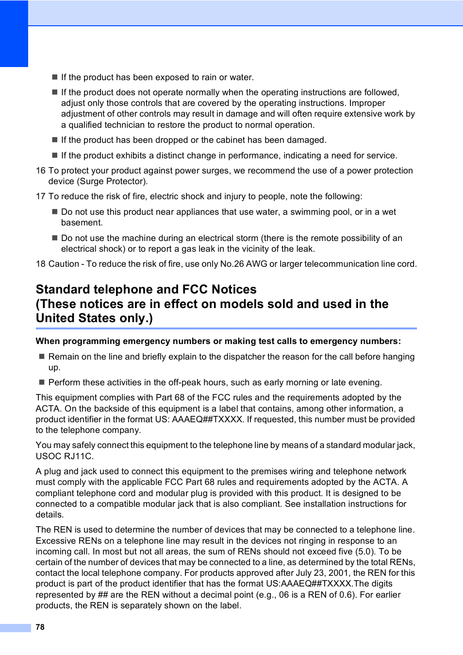 Standard telephone and fcc notices | Brother MFC-240C User Manual | Page 93 / 149