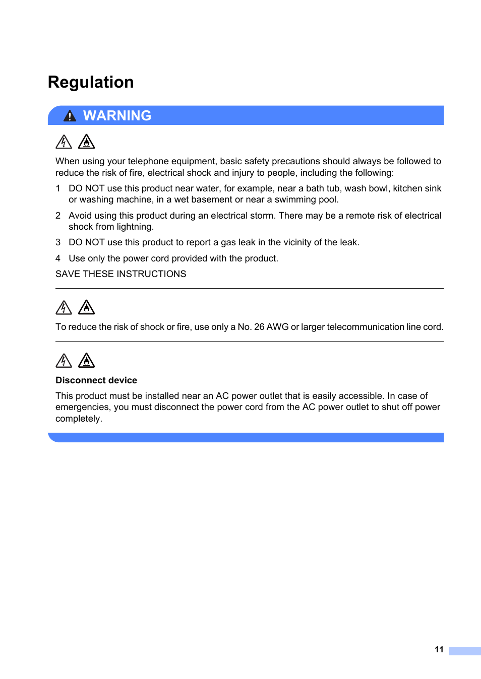Regulation, Warning | Brother MFC-7240 User Manual | Page 11 / 20