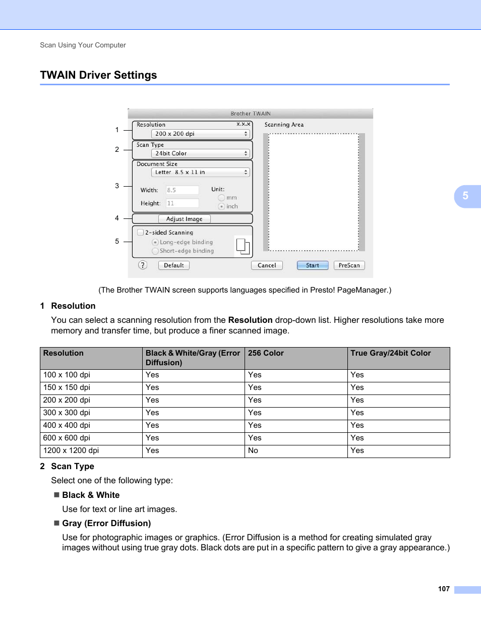 Twain driver settings, 5twain driver settings | Brother ADS-1000W User Manual | Page 121 / 246