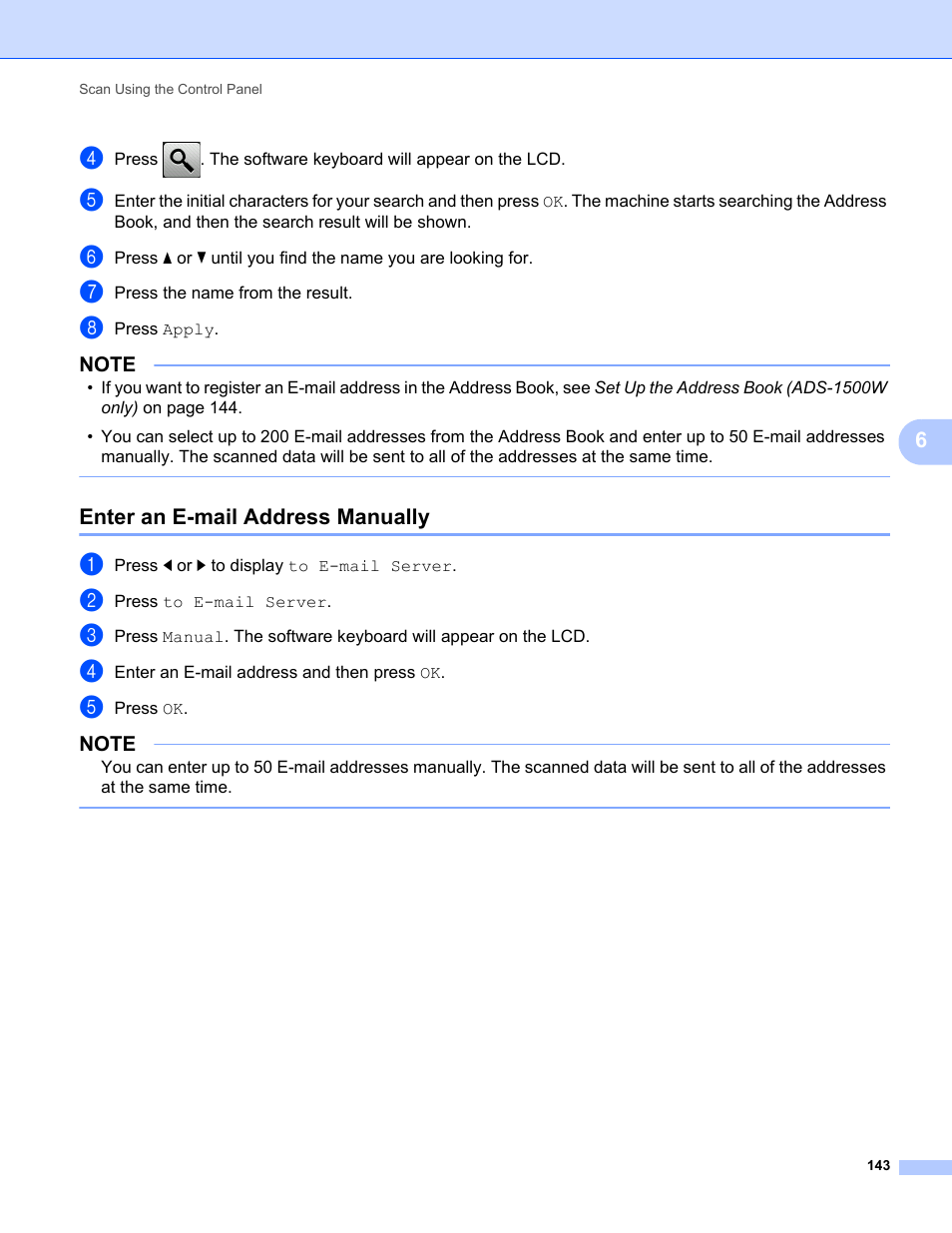 Enter an e-mail address manually | Brother ADS-1000W User Manual | Page 157 / 246