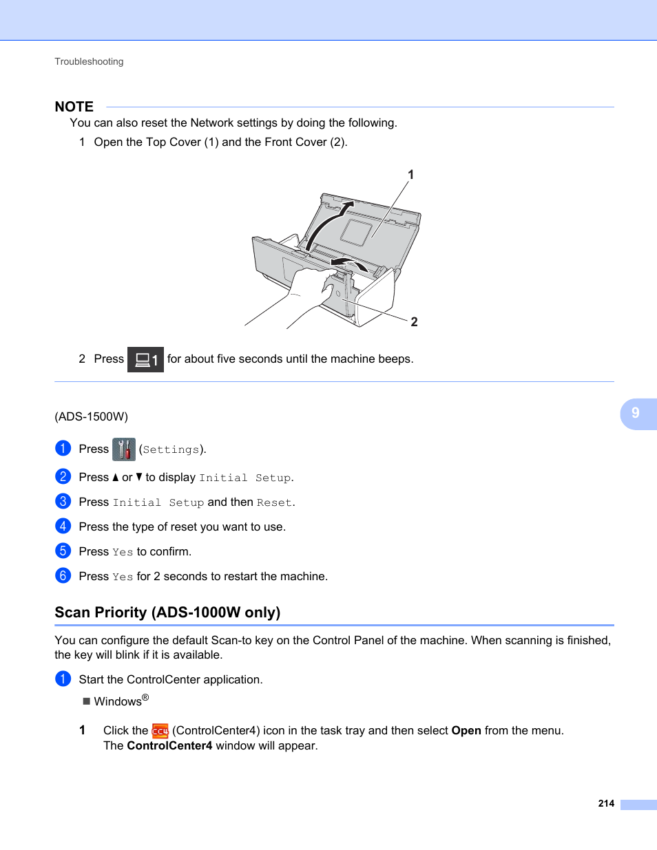 Scan priority (ads-1000w only) | Brother ADS-1000W User Manual | Page 228 / 246