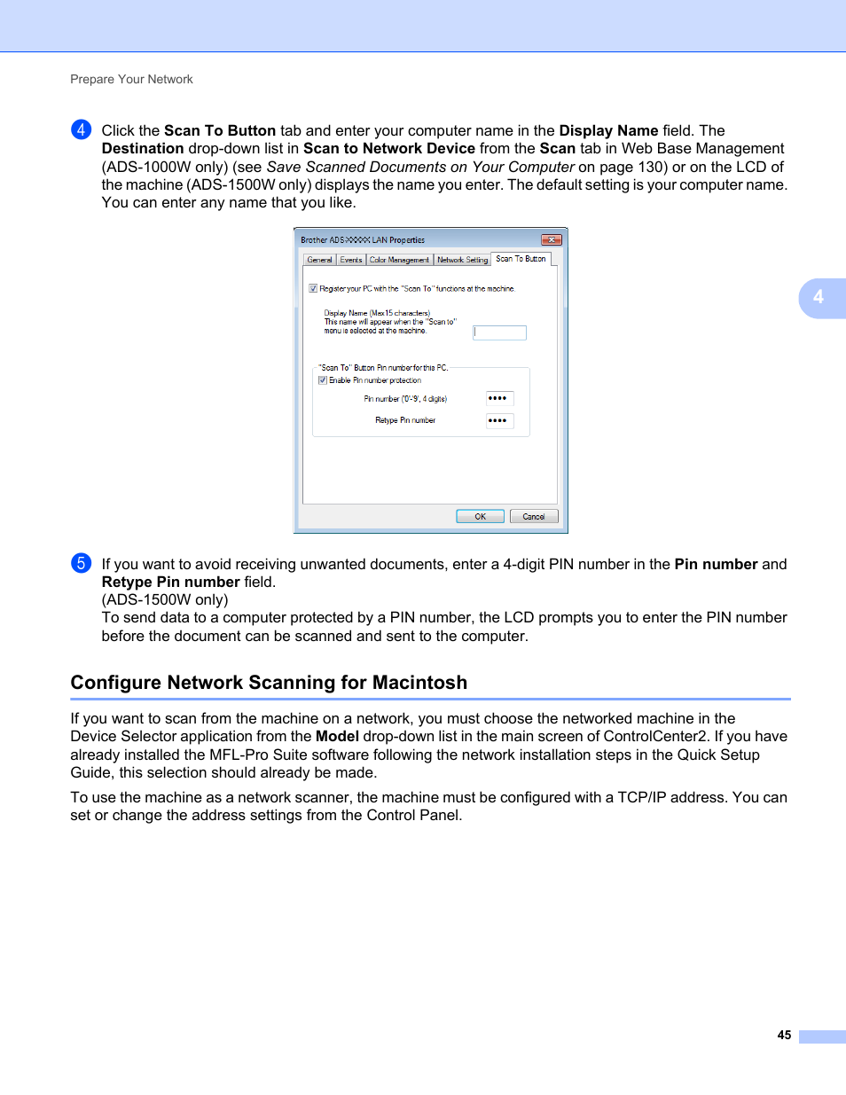 Configure network scanning for macintosh | Brother ADS-1000W User Manual | Page 59 / 246