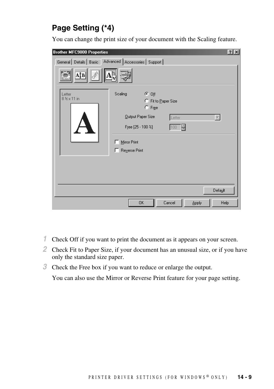 Page setting (*4) | Brother MFC-9800 User Manual | Page 119 / 232