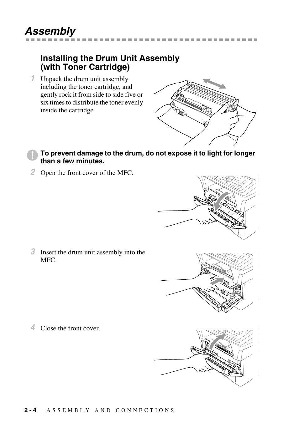 Assembly, Assembly -4, Installing the drum unit assembly | With toner cartridge) -4 | Brother MFC-9800 User Manual | Page 32 / 232
