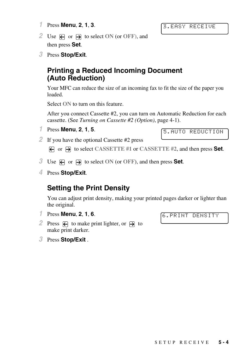 Setting the print density, Cassette usage. (see, 4 and | Brother MFC-9800 User Manual | Page 57 / 232