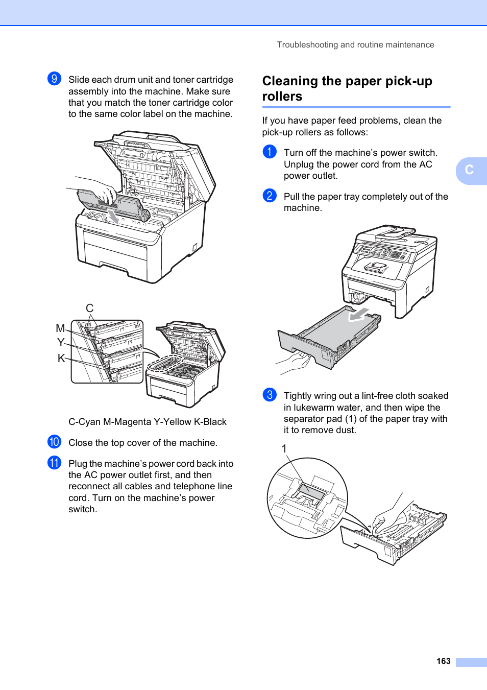 Cleaning the paper pick-up rollers | Brother MFC-9120CN User Manual | Page 179 / 264