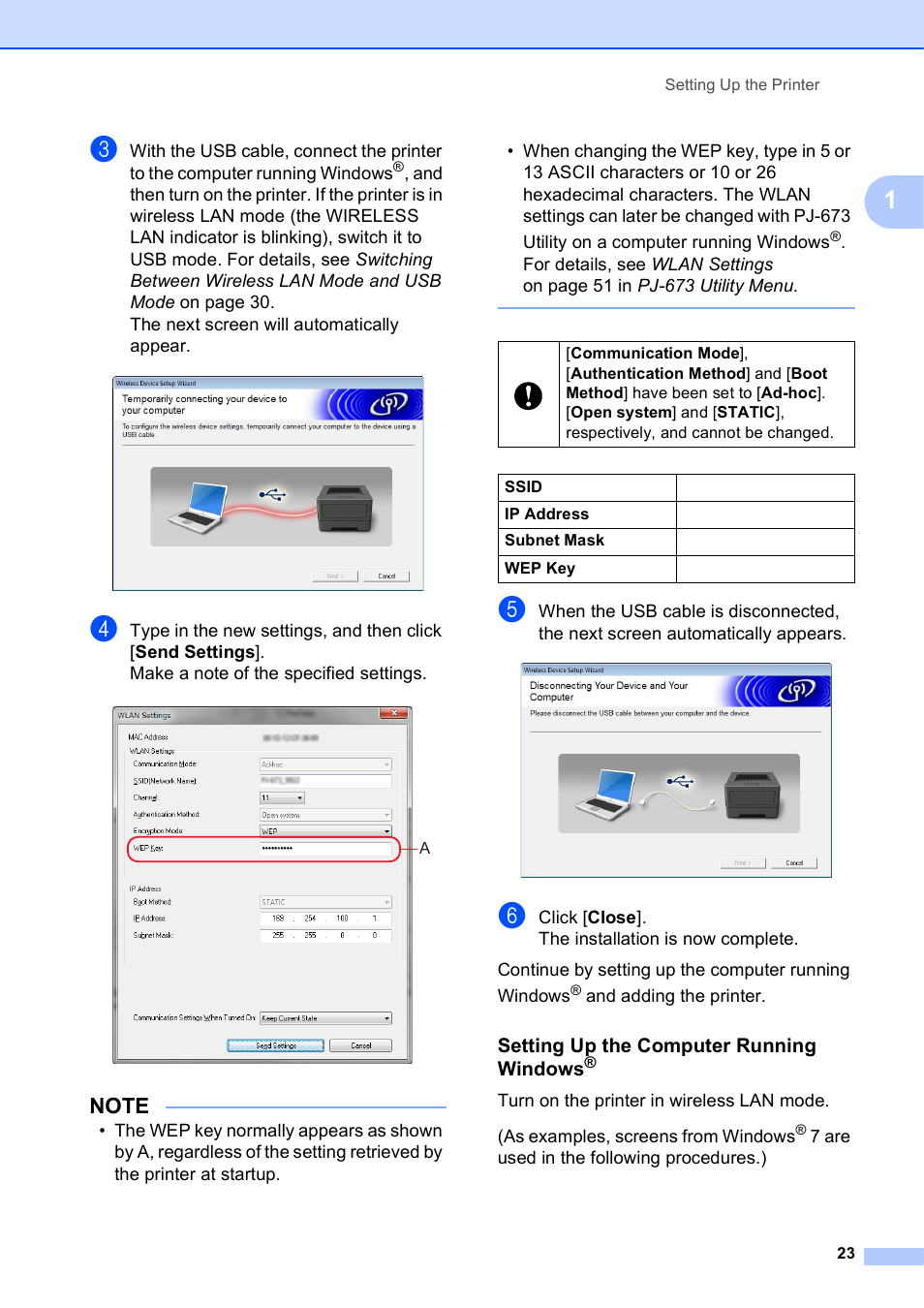 Setting up the computer running windows | Brother PocketJet PJ-673 w WLAN User Manual | Page 27 / 75
