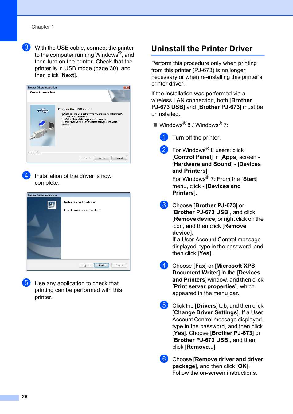 Uninstall the printer driver | Brother PocketJet PJ-673 w WLAN User Manual | Page 30 / 75