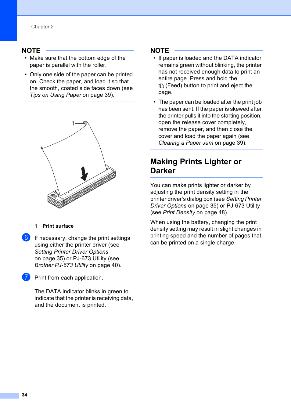 Making prints lighter or darker | Brother PocketJet PJ-673 w WLAN User Manual | Page 38 / 75