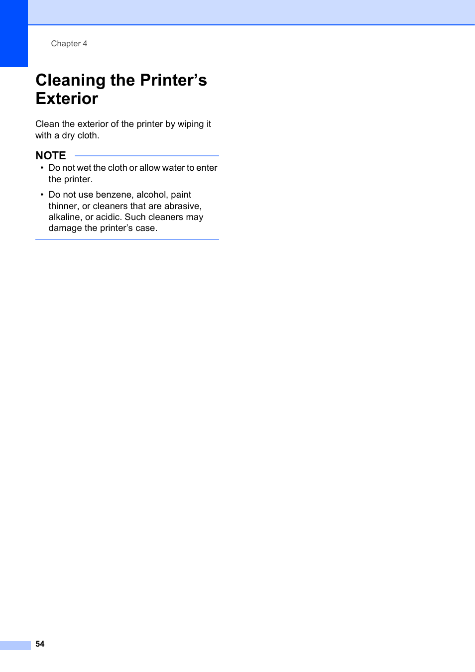 Cleaning the printer’s exterior | Brother PocketJet PJ-673 w WLAN User Manual | Page 58 / 75
