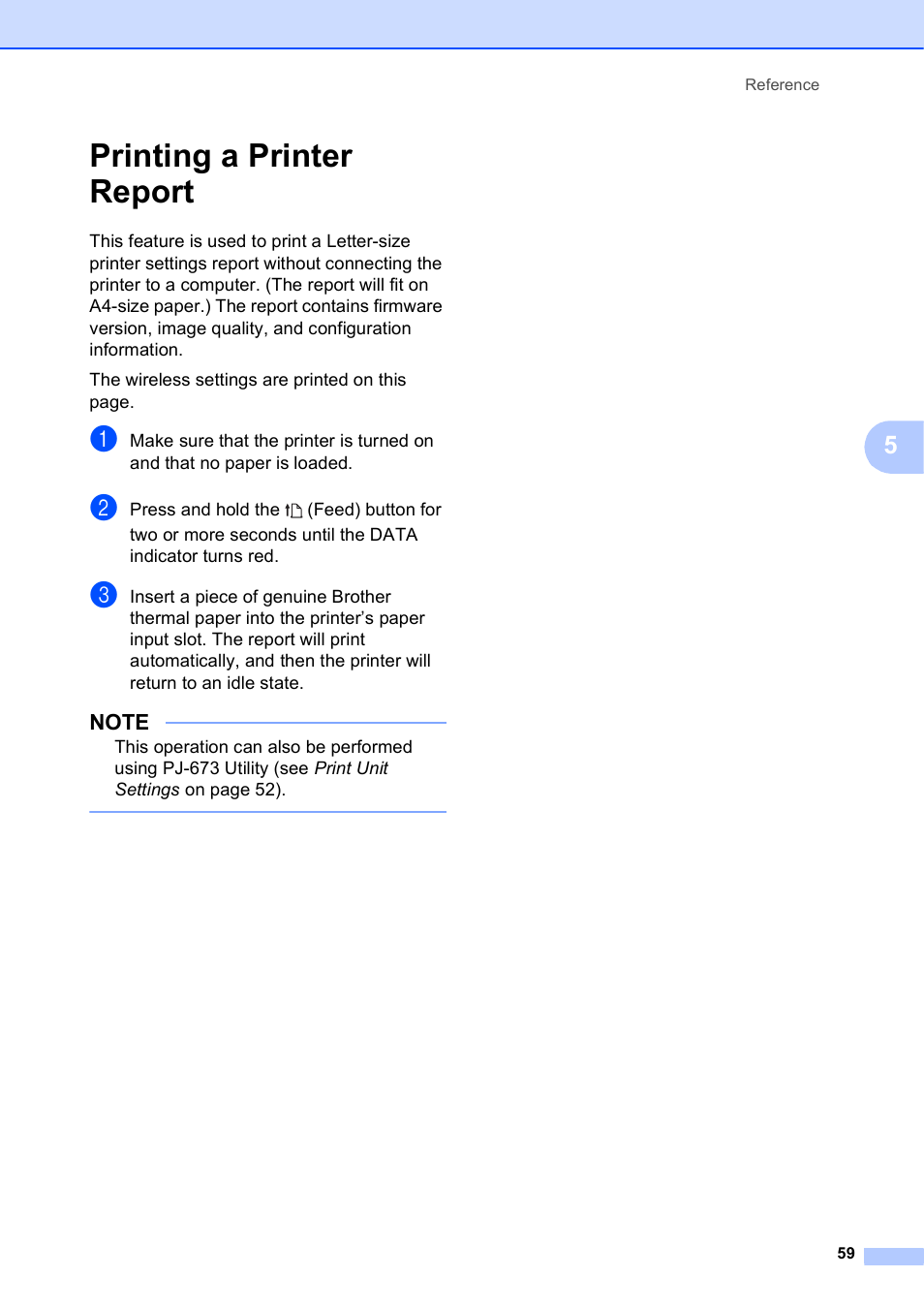 Printing a printer report | Brother PocketJet PJ-673 w WLAN User Manual | Page 63 / 75