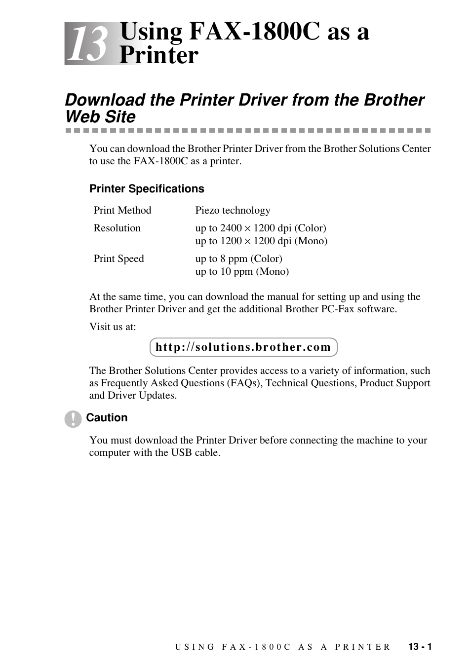13 using fax-1800c as a printer, Using fax-1800c as a printer -1, Using fax-1800c as a printer | Brother FAX-1800C User Manual | Page 107 / 144