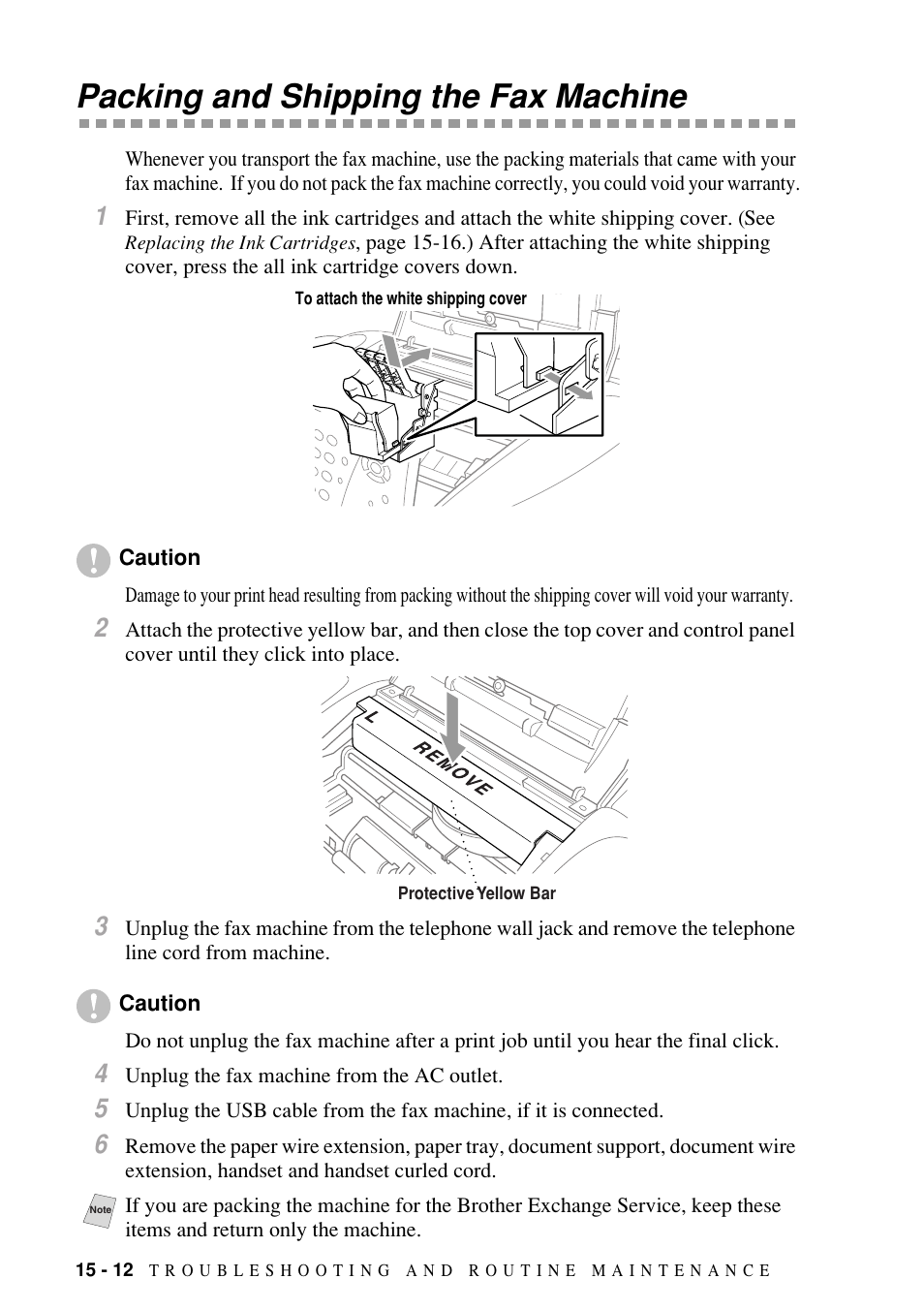 Packing and shipping the fax machine, Packing and shipping the fax machine -12 | Brother FAX-1800C User Manual | Page 124 / 144
