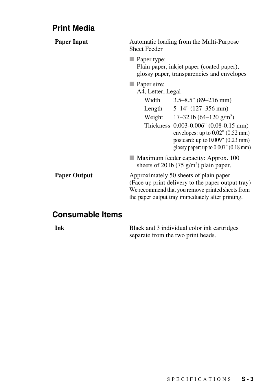 Print media, Consumable items, Print media consumable items | Brother FAX-1800C User Manual | Page 133 / 144