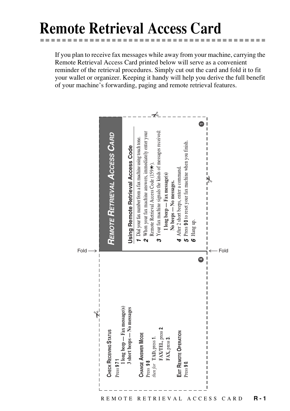 Remote retrieval access card | Brother FAX-1800C User Manual | Page 141 / 144
