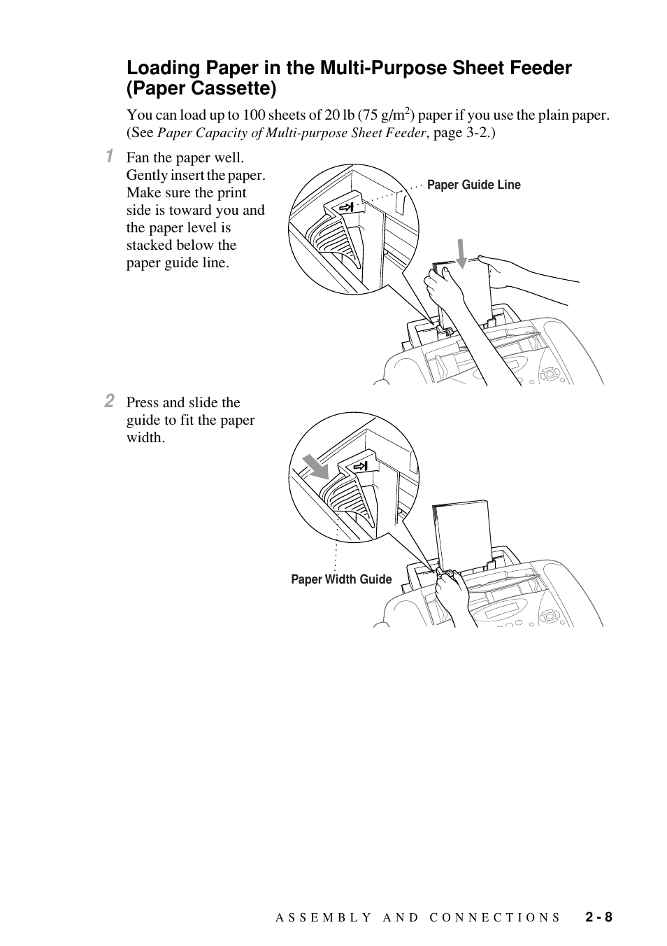 Loading paper in the multi-purpose sheet feeder, Paper cassette) -8 | Brother FAX-1800C User Manual | Page 31 / 144