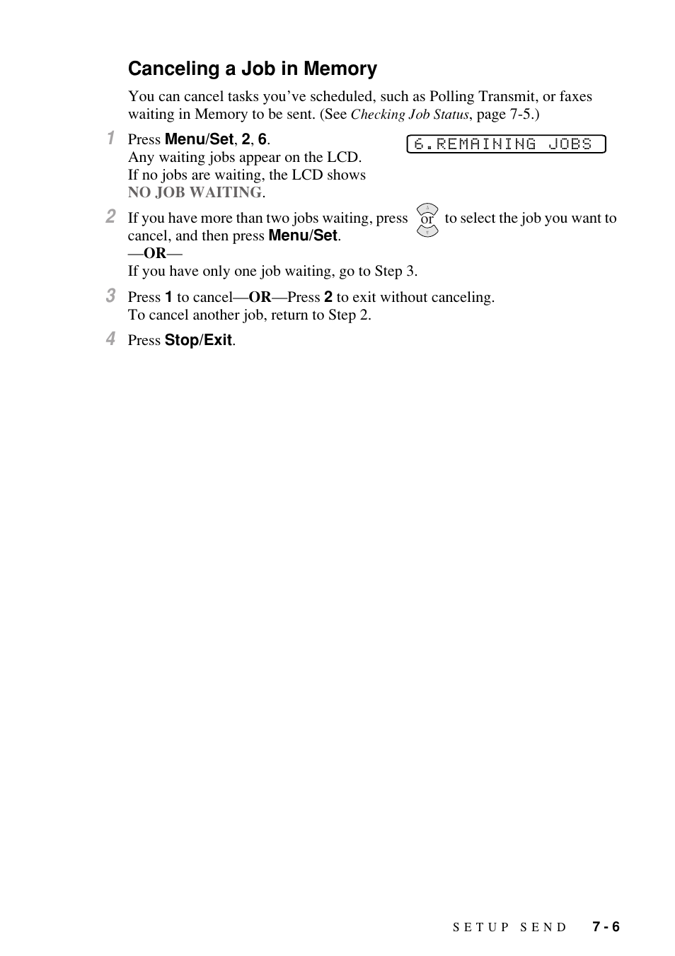 Canceling a job in memory, Canceling a job in memory -6 | Brother FAX-1800C User Manual | Page 73 / 144