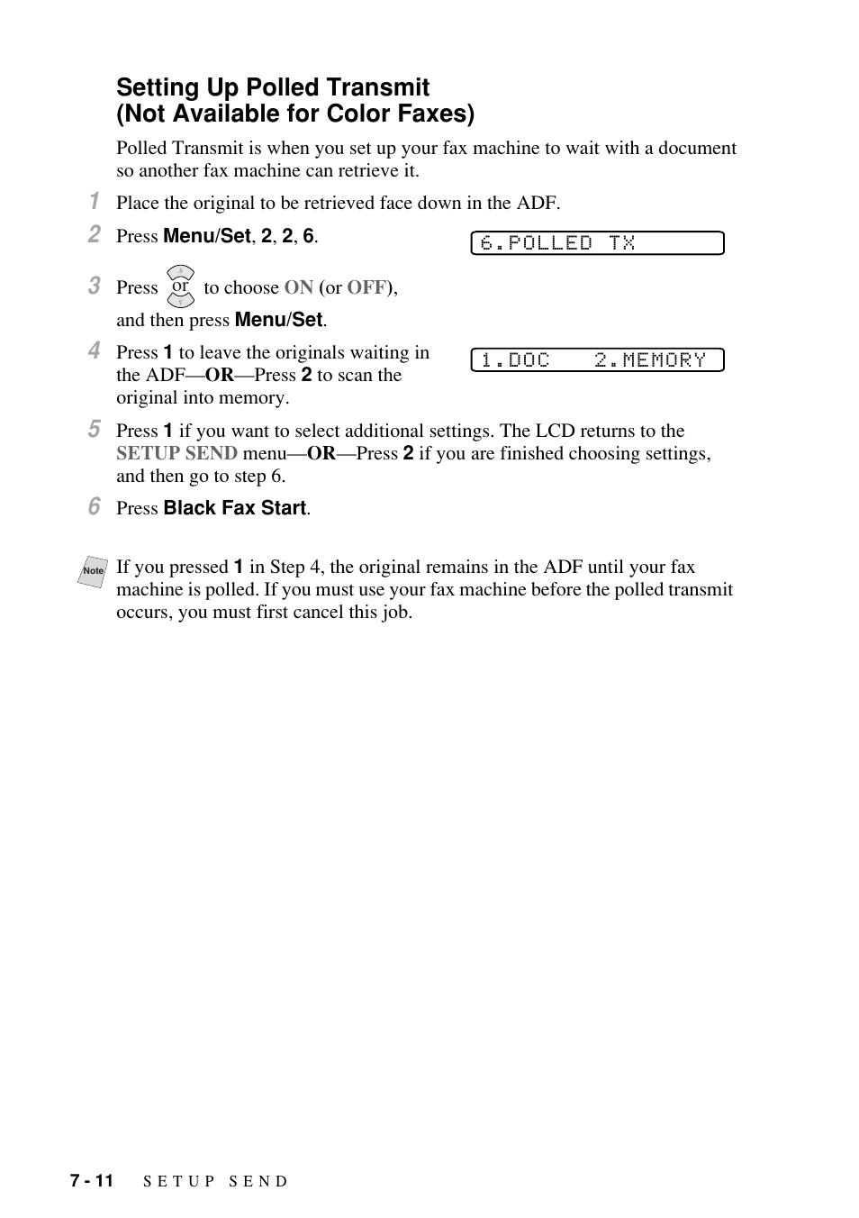 Setting up polled transmit, Not available for color faxes) -11 | Brother FAX-1800C User Manual | Page 78 / 144