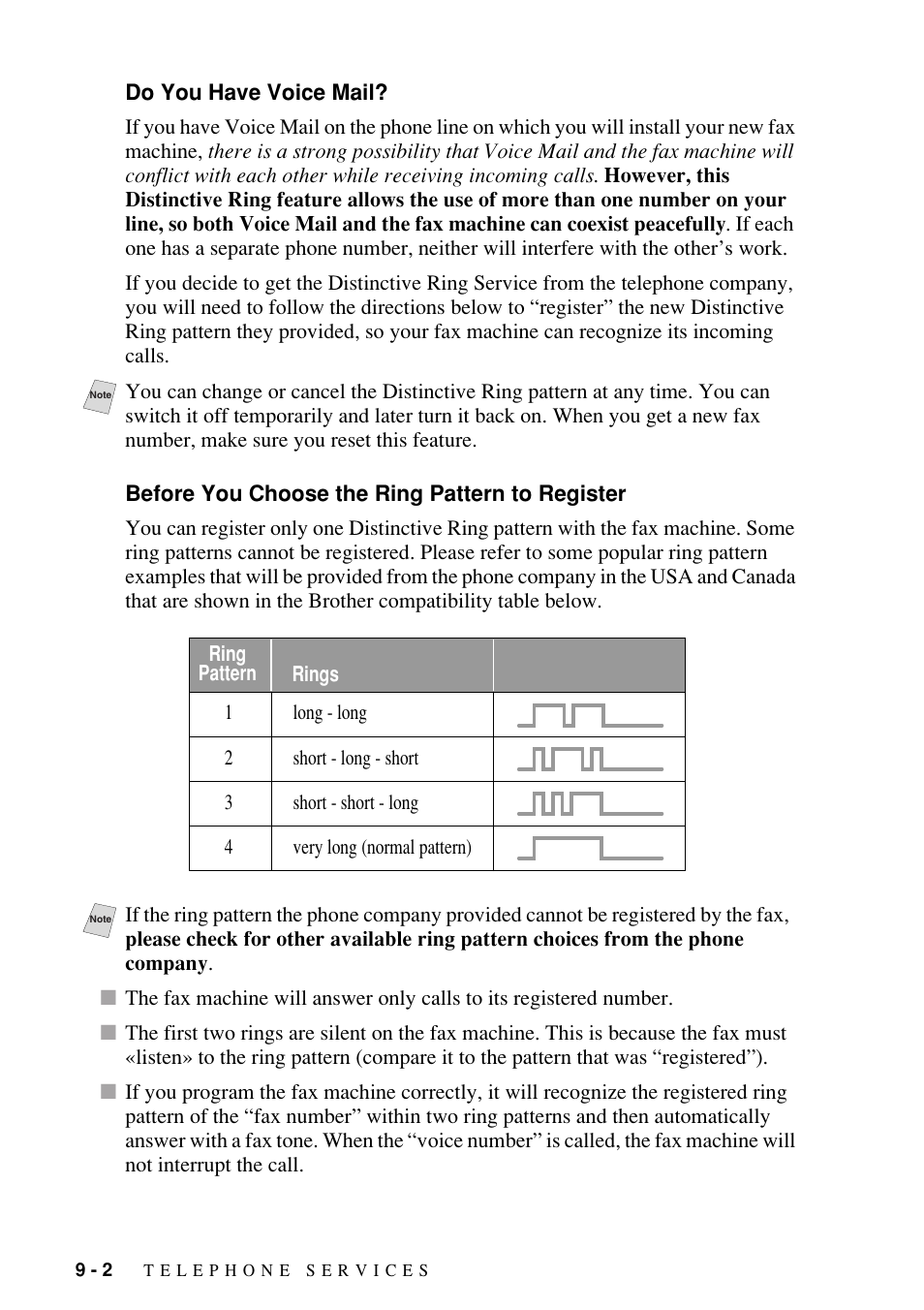 Do you have voice mail, Before you choose the ring pattern to register | Brother FAX-1800C User Manual | Page 88 / 144