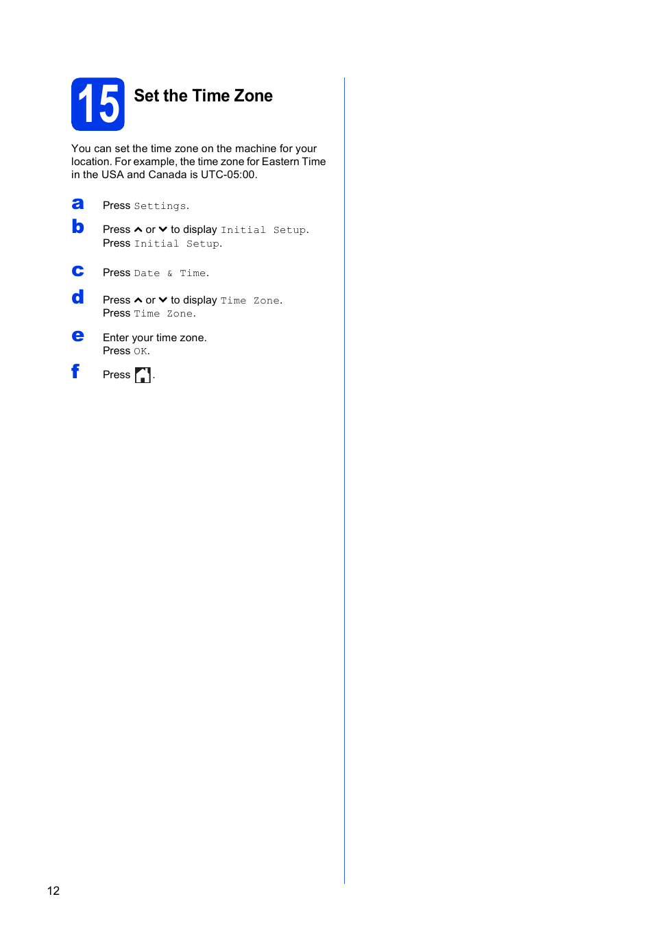 15 set the time zone | Brother MFC-J4310DW User Manual | Page 12 / 46