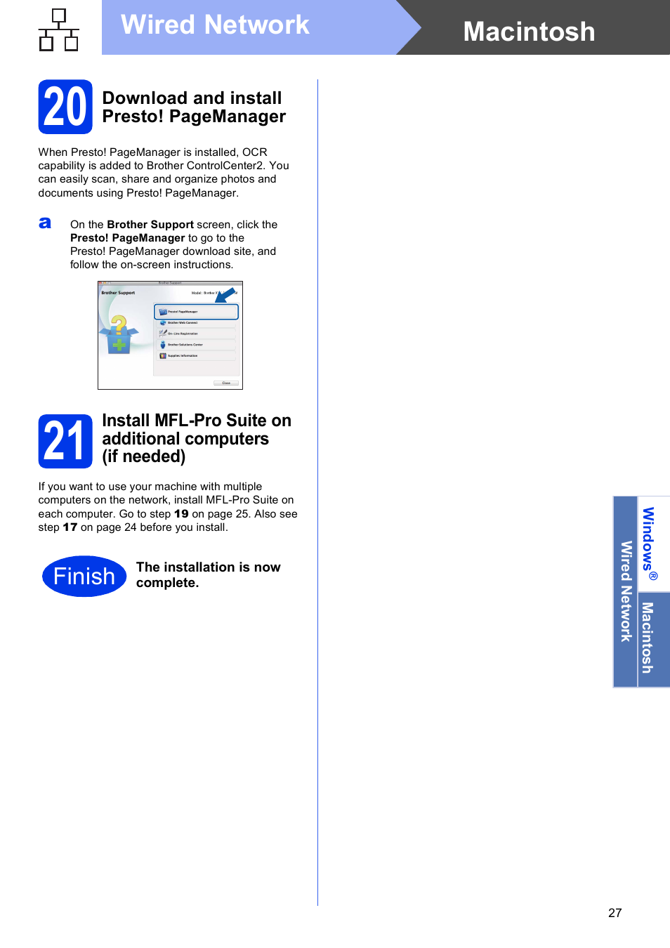Macintosh wired network, Finish | Brother MFC-J4310DW User Manual | Page 27 / 46