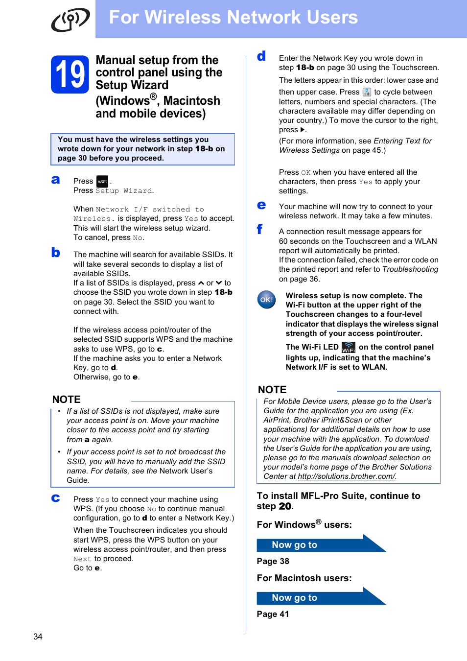 For wireless network users, Macintosh and mobile devices) | Brother MFC-J4310DW User Manual | Page 34 / 46