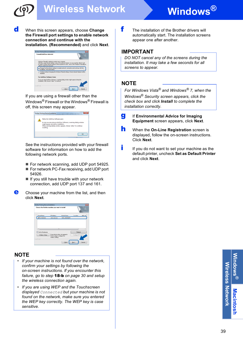 Windows, Wireless network | Brother MFC-J4310DW User Manual | Page 39 / 46