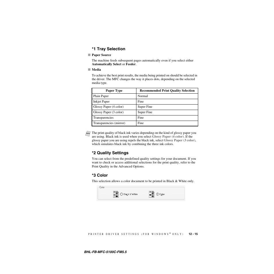 1 tray selection, 2 quality settings, 3 color | Brother MFC-5100C User Manual | Page 116 / 213