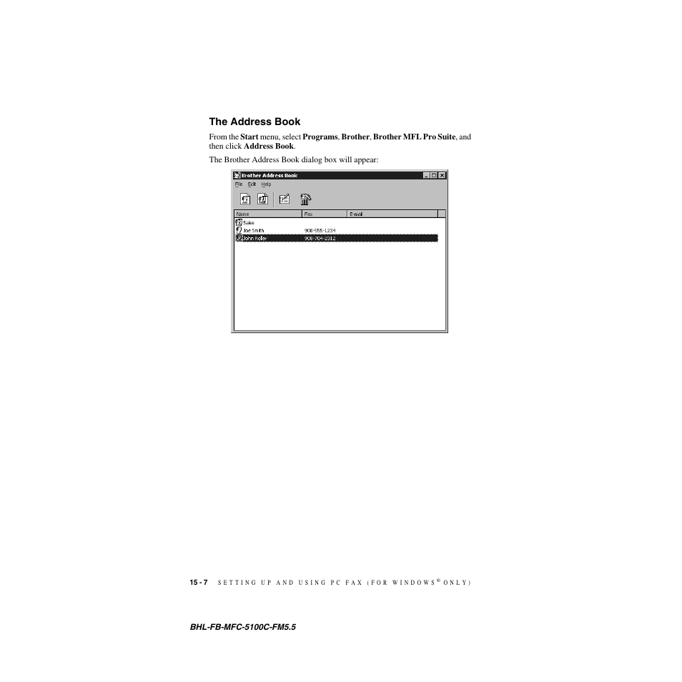 The address book, The address book -7 | Brother MFC-5100C User Manual | Page 149 / 213