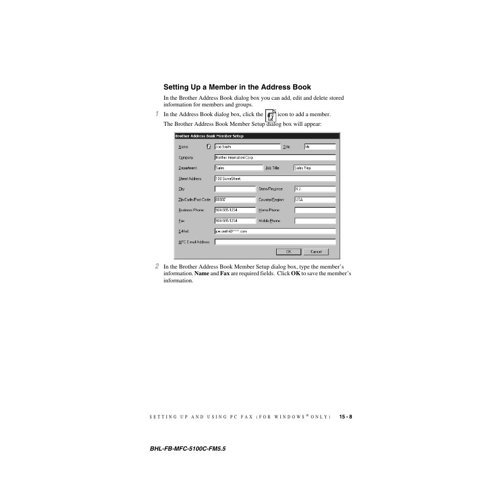 Setting up a member in the address book, Setting up a member in the address book -8 | Brother MFC-5100C User Manual | Page 150 / 213
