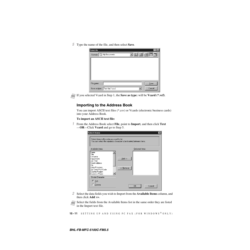 Importing to the address book, Importing to the address book -11 | Brother MFC-5100C User Manual | Page 153 / 213