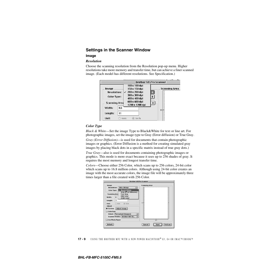 Settings in the scanner window, Image, Settings in the scanner window -9 | Image -9 | Brother MFC-5100C User Manual | Page 169 / 213