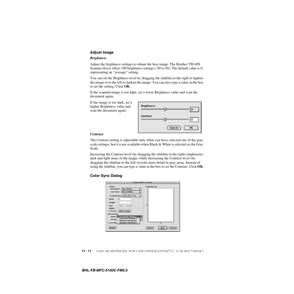 Adjust image, Color sync dialog, Adjust image -11 color sync dialog -11 | Brother MFC-5100C User Manual | Page 171 / 213
