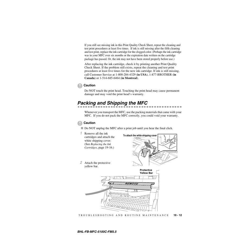 Packing and shipping the mfc, Packing and shipping the mfc -12 | Brother MFC-5100C User Manual | Page 190 / 213