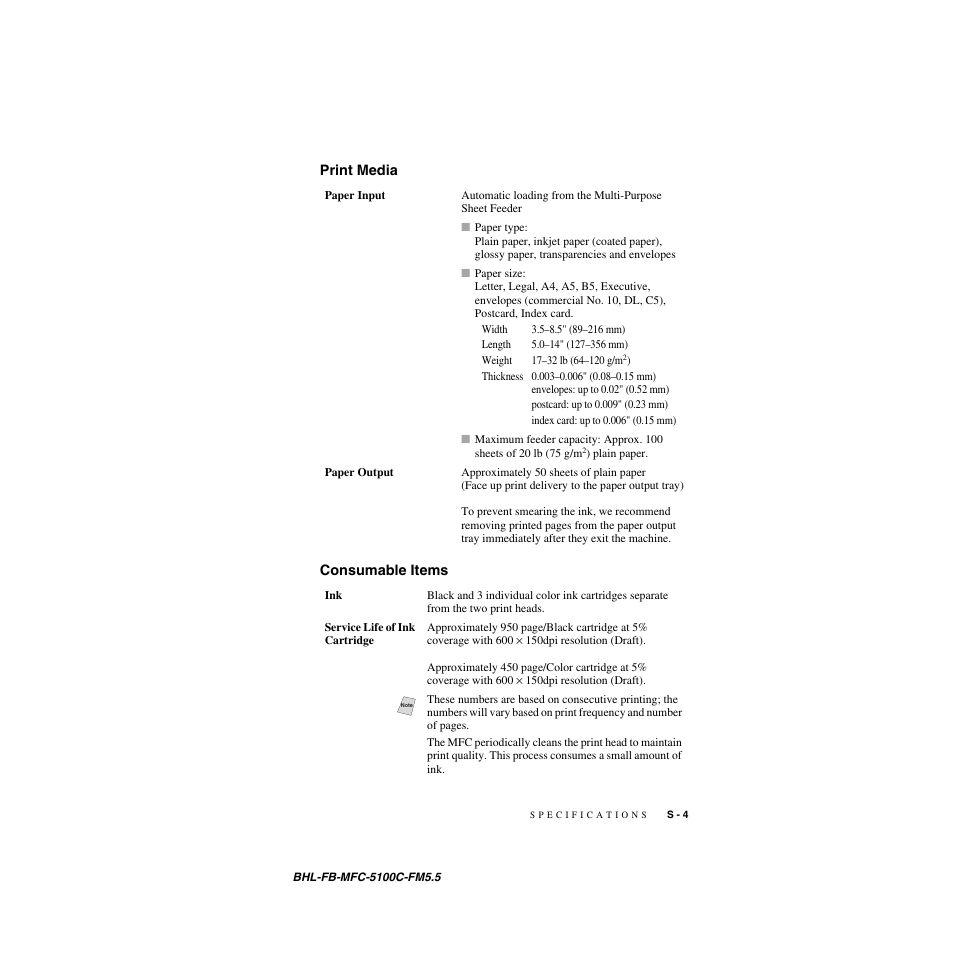 Print media, Consumable items | Brother MFC-5100C User Manual | Page 200 / 213